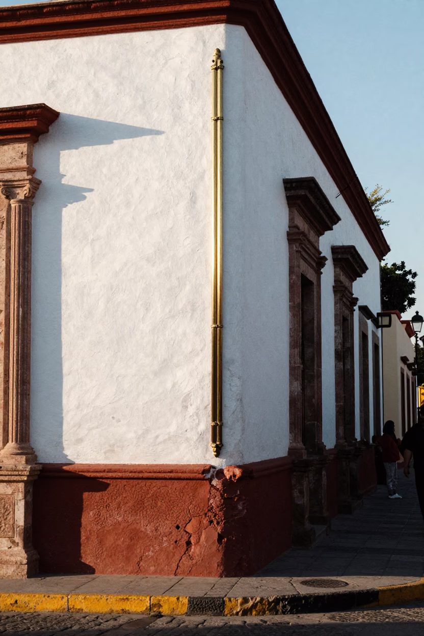 Merida Mexico Late Morning Street Scene with Polished Brass Hinge Detail in in Merida, Mexico