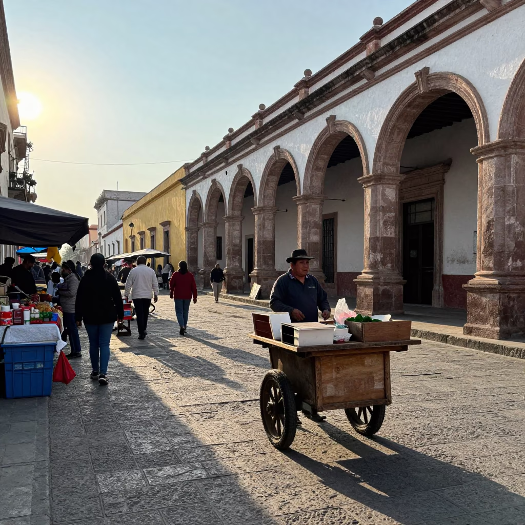Merida Mexico Morning Street Scene with Local Market Vendor and Traditional Food in in Merida, Mexico