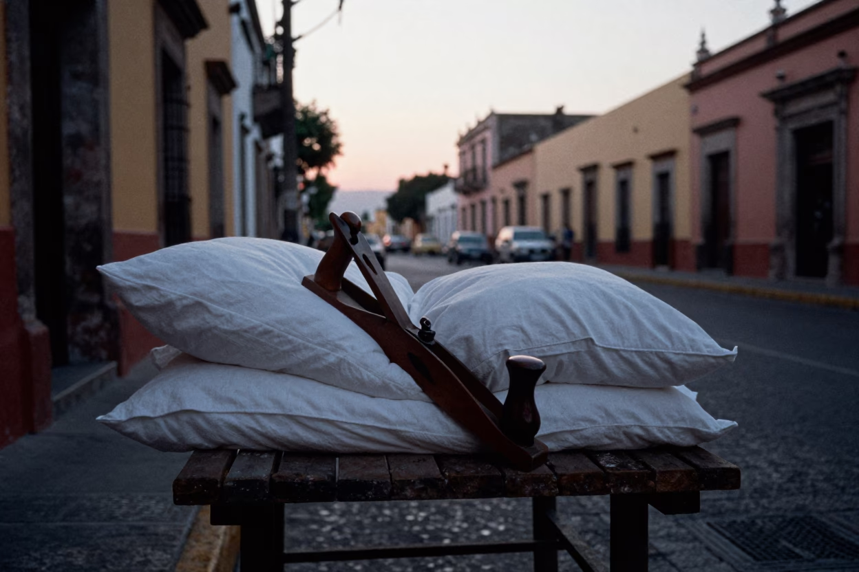 Merida Mexico Pre-Dawn Street Scene with Hand Plane and Pillow Covers in in Merida, Mexico