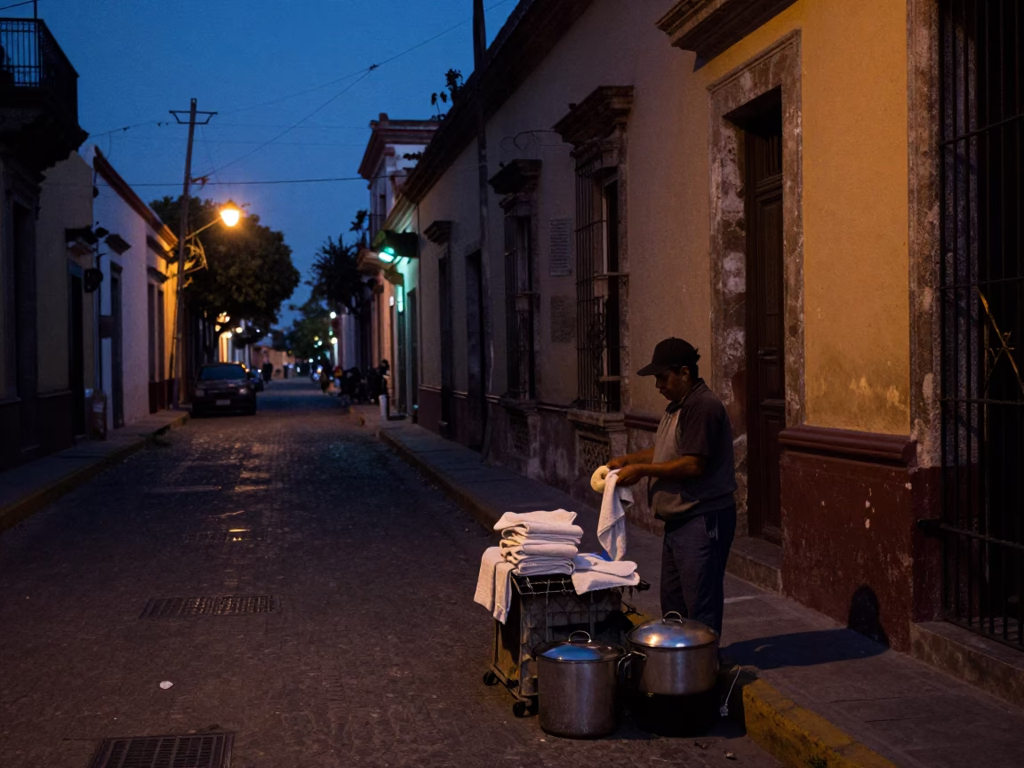 Merida Mexico Predawn Street Scene with Towels and Pot Lid in in Merida, Mexico