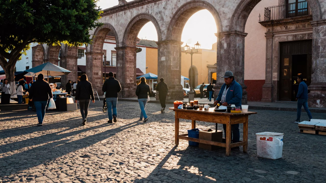 Merida Mexico Street Market Morning Light with Local Vendor and Colorful Goods in in Merida, Mexico