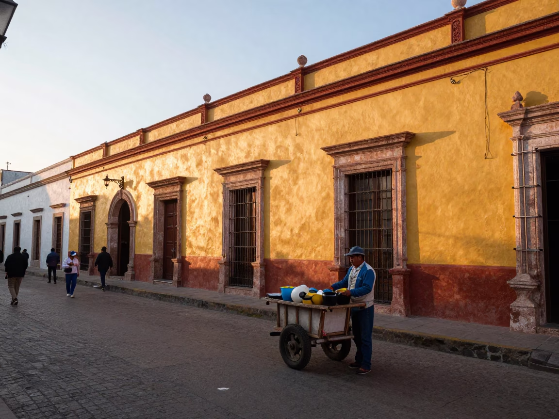 Merida Mexico Street Scene After Sunrise With Local Market Activity in in Merida, Mexico
