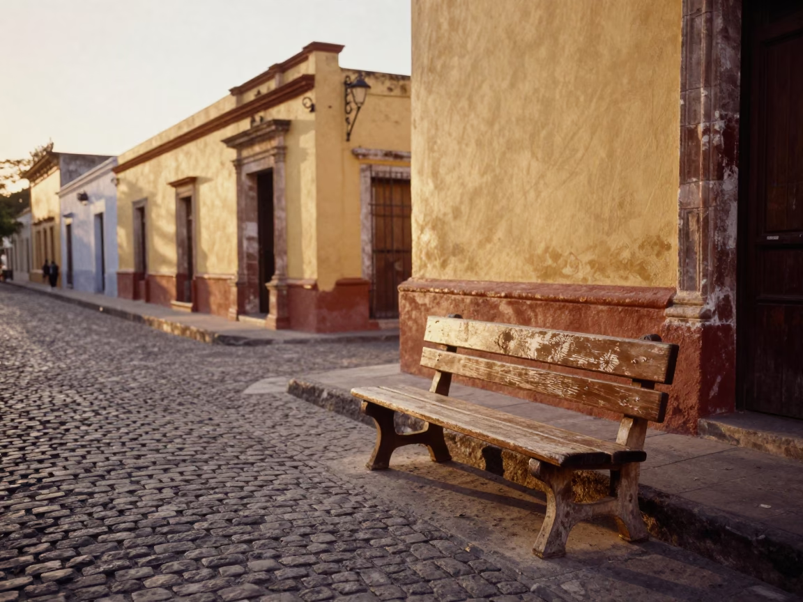 Merida Mexico Street Scene After Sunrise with Vintage 1970s Colors and Local Life in in Merida, Mexico