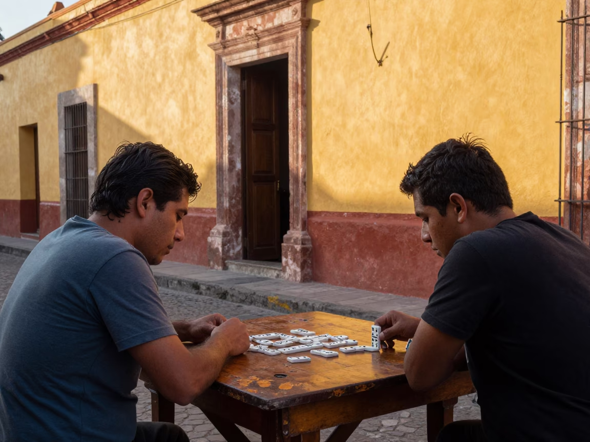 Merida Mexico Street Scene Dominoes and Daily Life After Sunrise in in Merida, Mexico