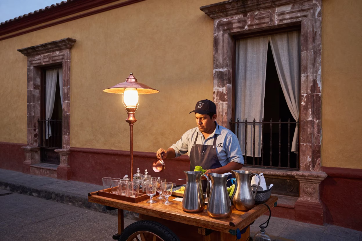 Merida Mexico Street Vendor Copper Light Before Dusk in in Merida, Mexico