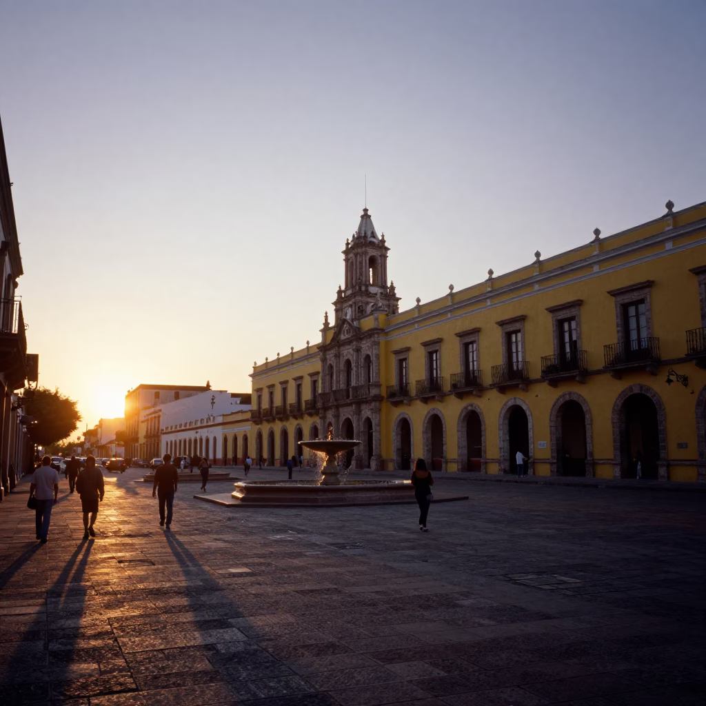 Merida Mexico Sunset Plaza Grande Historic Architecture and Local Street Life in in Merida, Mexico