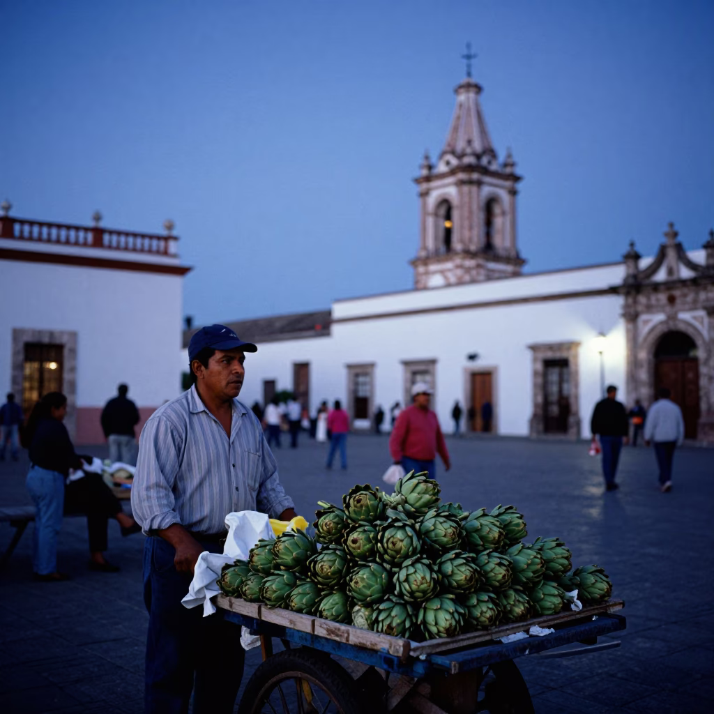 Merida Mexico Twilight Street Scene with Vendors and Local Life in in Merida, Mexico