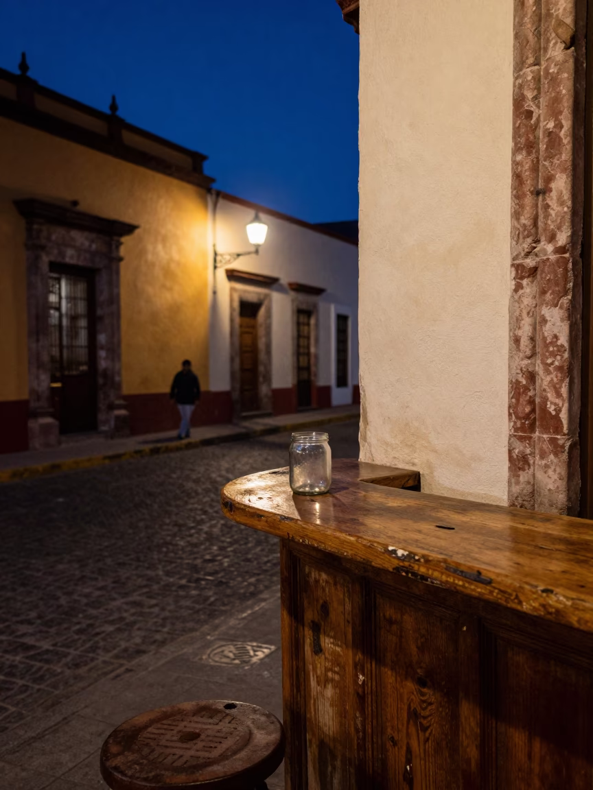 Merida Street Scene at Late At Night Light in in Merida, Mexico