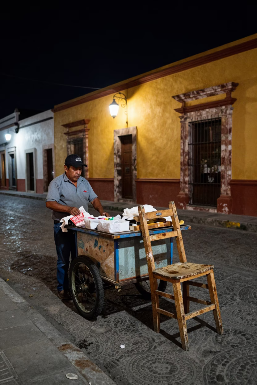 Merida Street Vendor at Late At Night Light in in Merida, Mexico