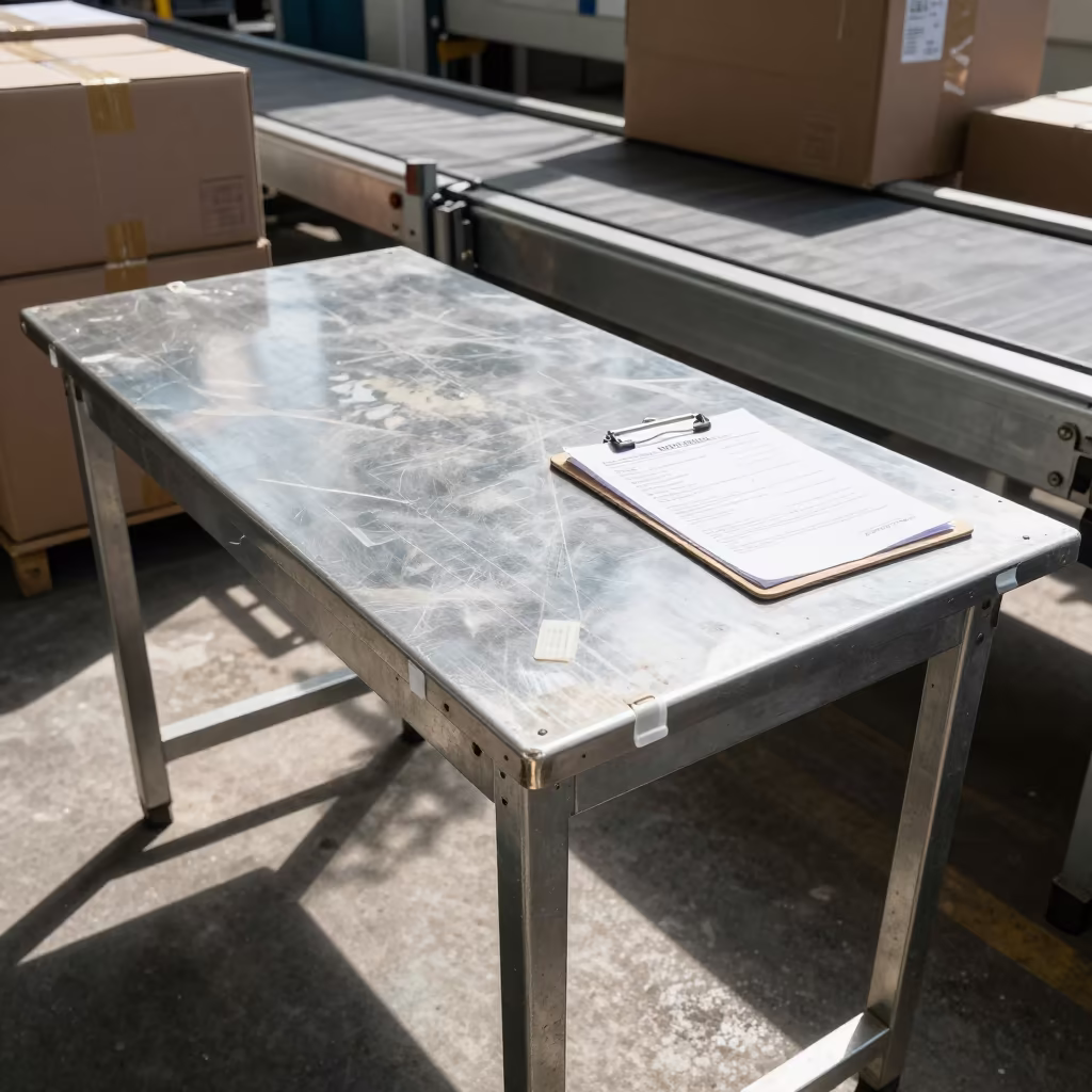 Mersin Warehouse Parcel Handoff Table Detail in at a fulfillment packing station in Mersin