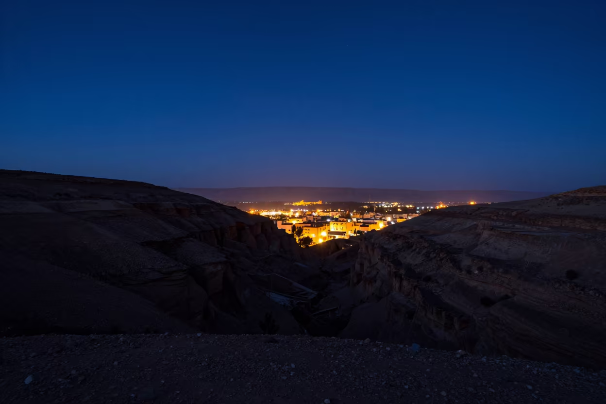 Mesa Shadow Over Marrakech Canyon at Twilight in near Mellah, Marrakech