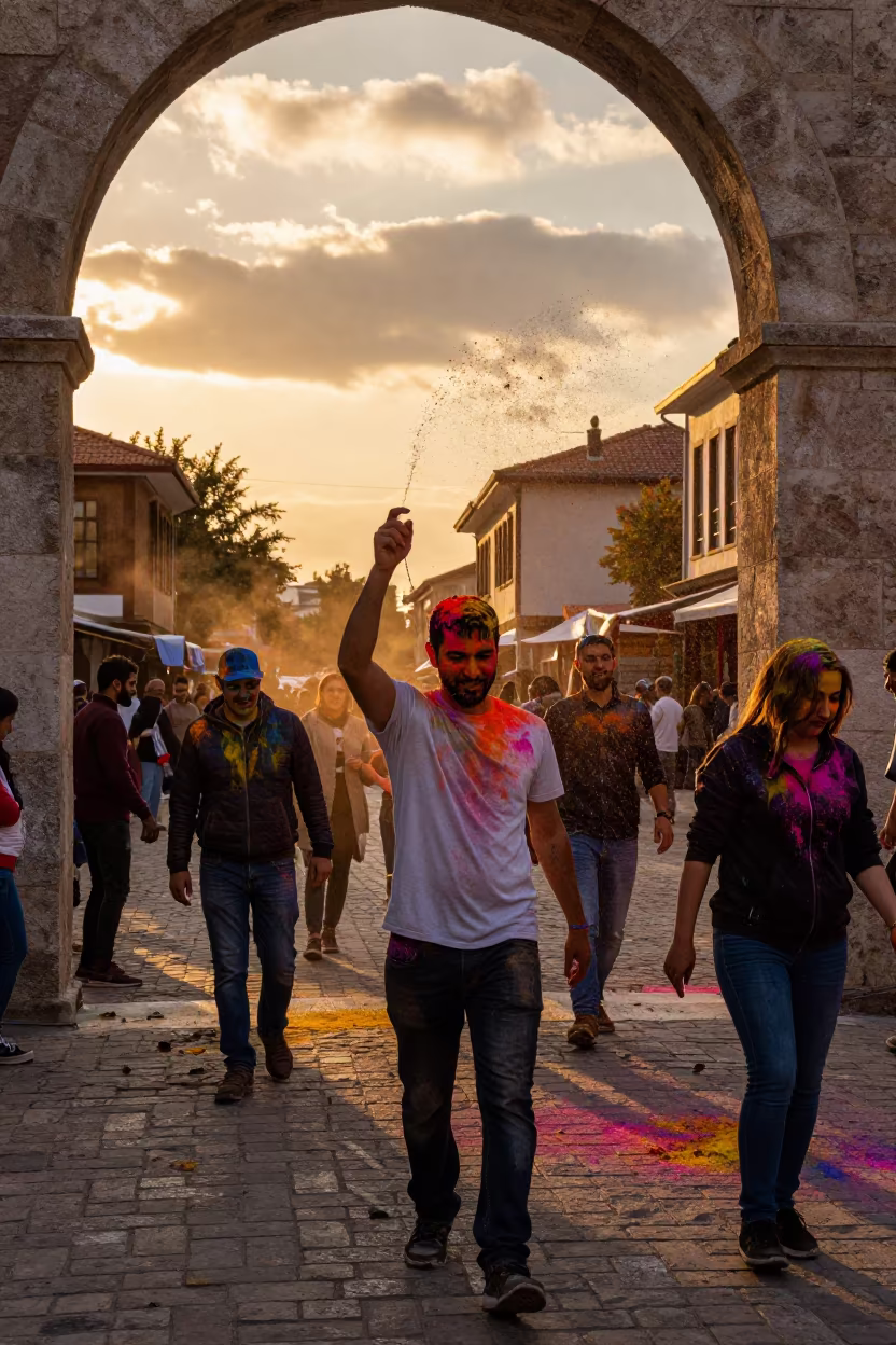Mesir Macunu Festival Street Procession Golden Hour in at a festival street procession near San Lorenzo