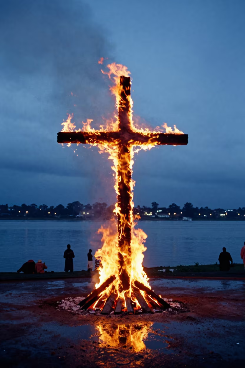 Meskel Festival Bonfire Cross Okene Waterfront Twilight in at a waterfront celebration in Okene