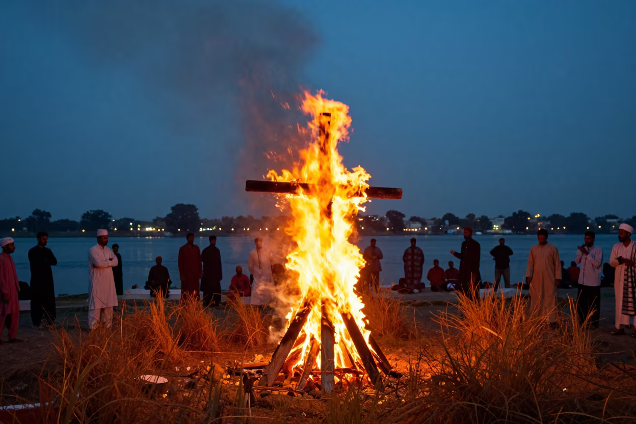 Meskel Festival Bonfire Cross Waterfront Bikaner in at a waterfront celebration near Bikaner