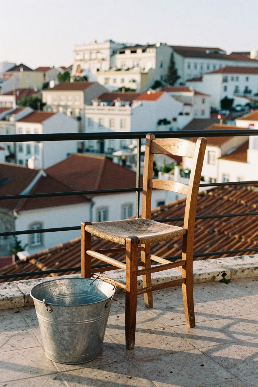 Metal Bucket in Lisbon at The Late Morning Light in in Lisbon, Portugal