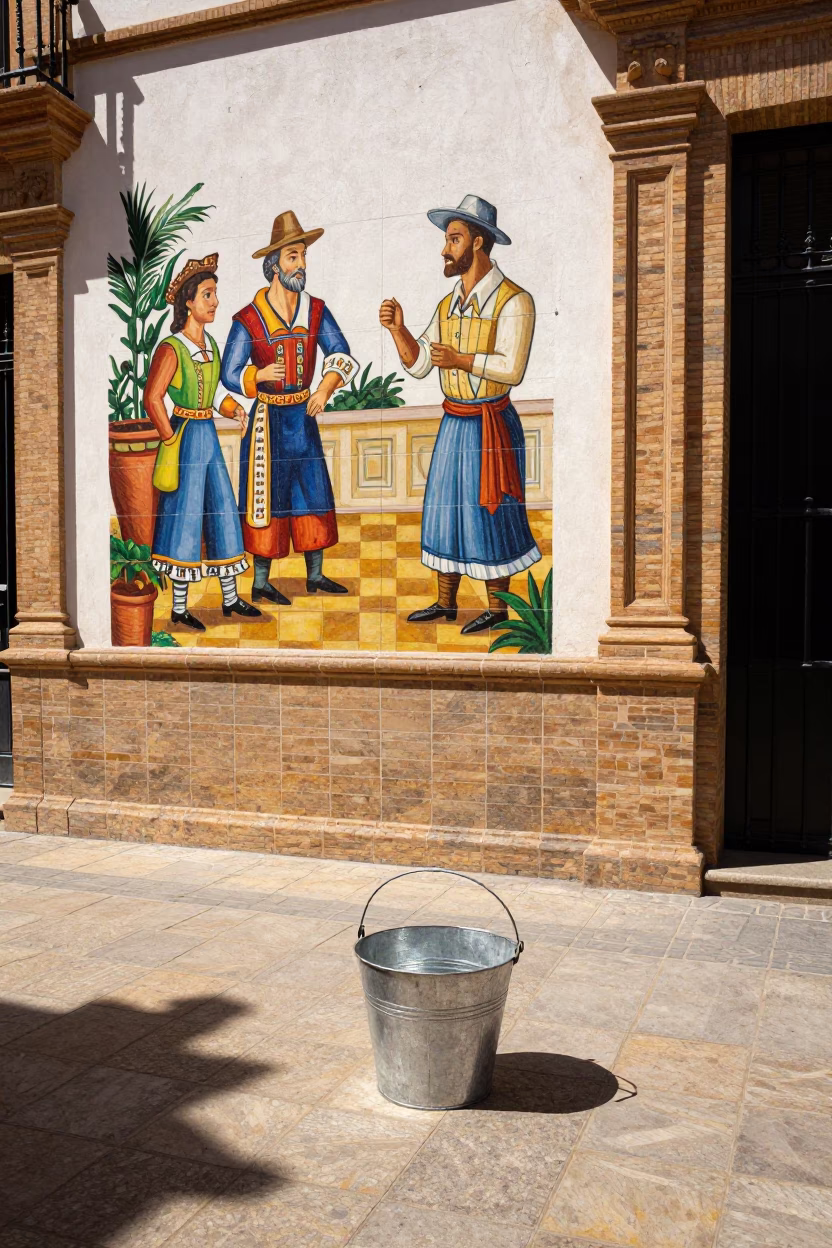 Metal Bucket in Seville at Midday Light in in Seville, Spain