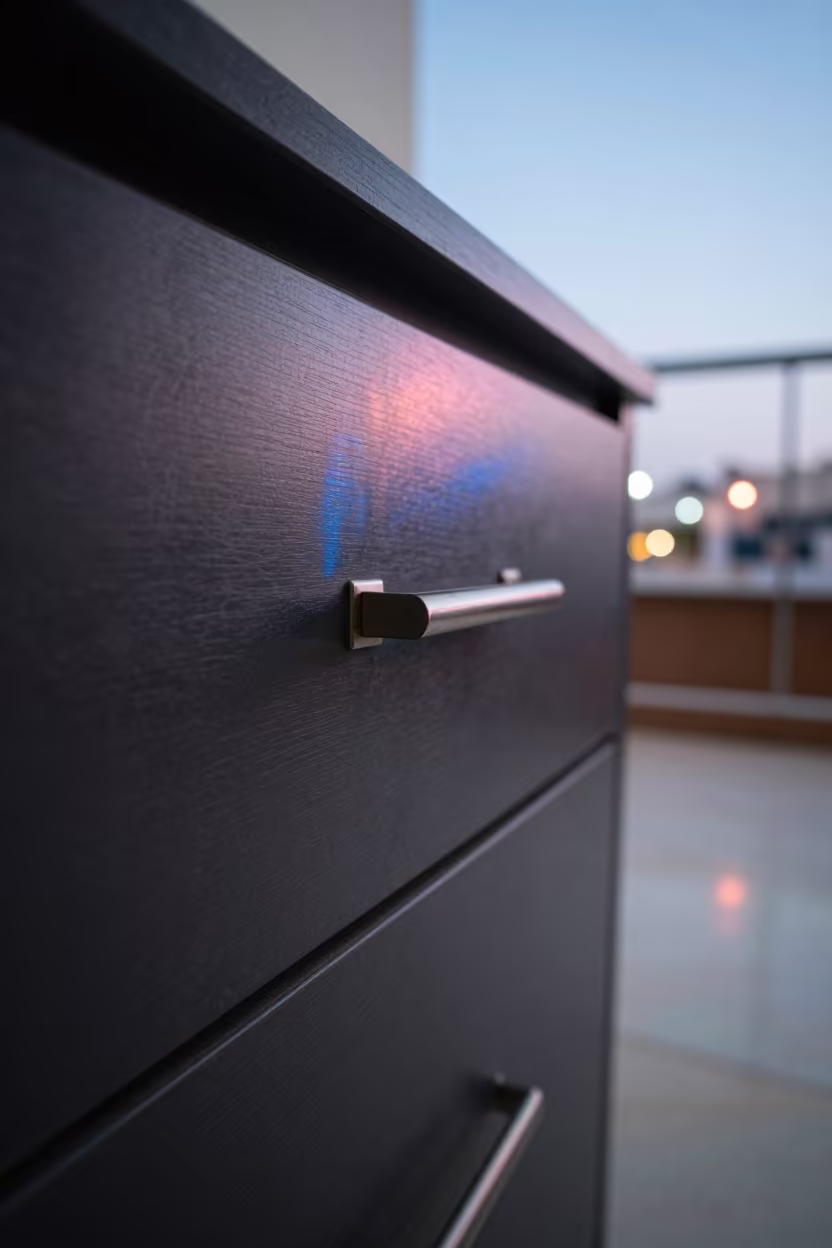 Metal Drawer Pull on Hotel Dresser Near Arish in on a hotel dresser near Arish