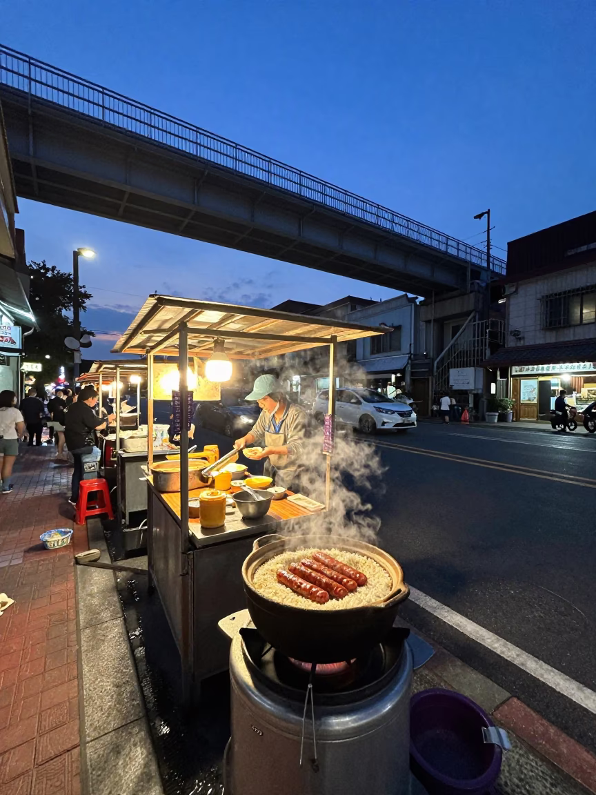 Metal Overpass in Tainan at Indigo Twilight After Sunset in in Tainan, Taiwan