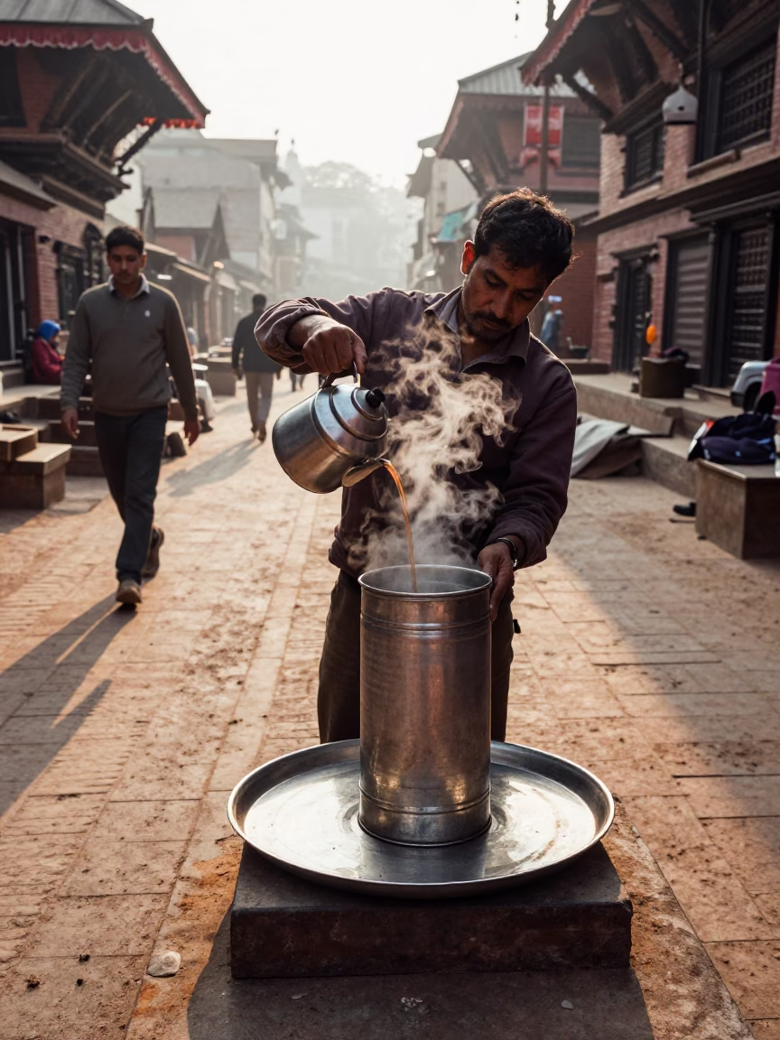 Metal Tray in Kathmandu at The Early Morning Light in in Kathmandu, Nepal