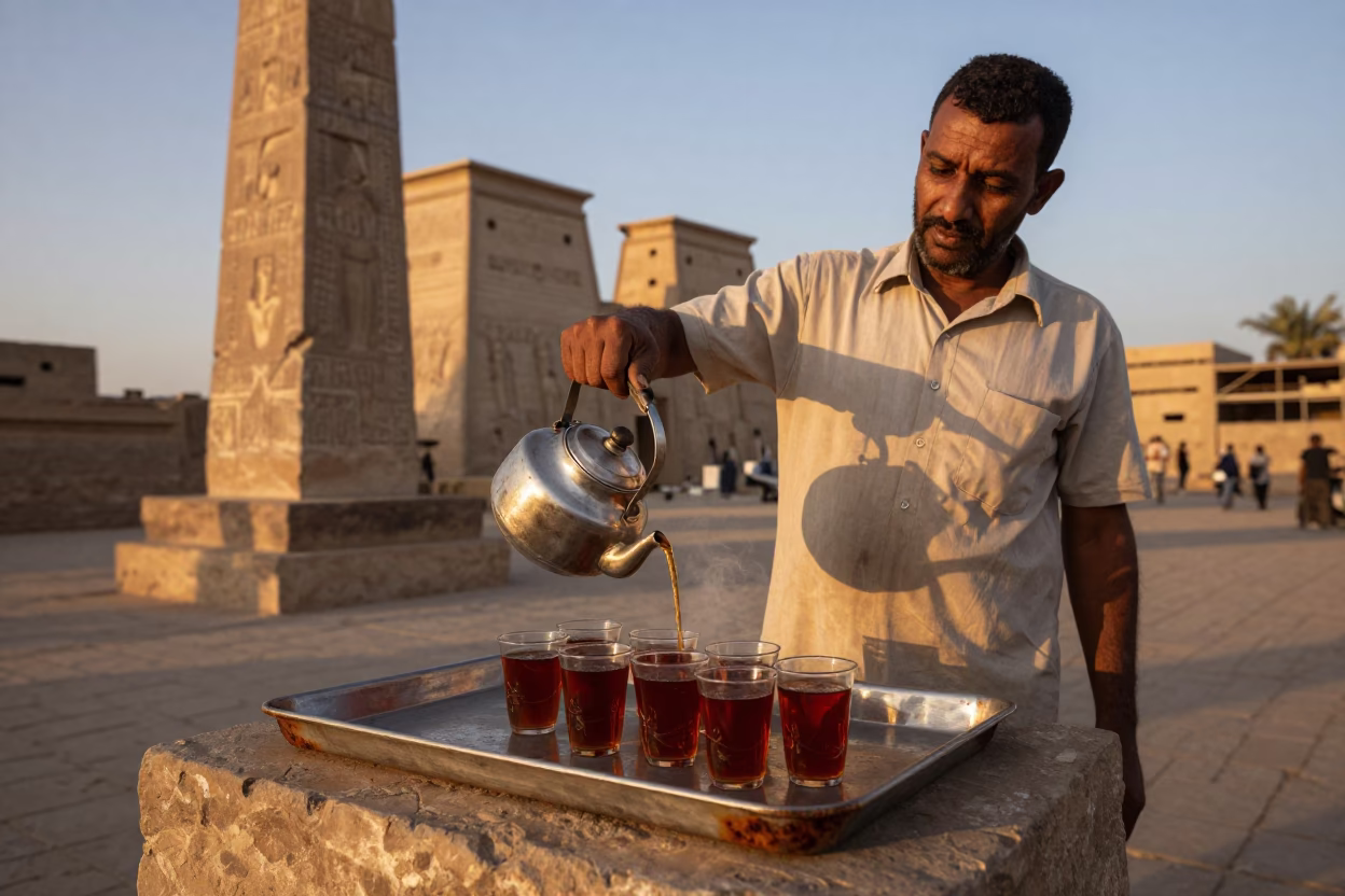Metal Tray in Luxor at Copper-toned Light Before Dusk in in Luxor, Egypt