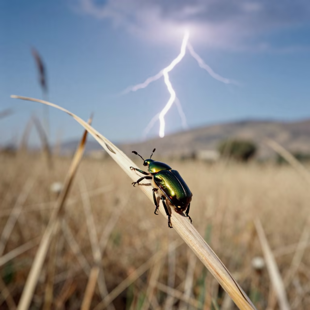 Metallic Beetle Under Noon Lightning Andalusia in at the edge of a reed bed in Andalusia
