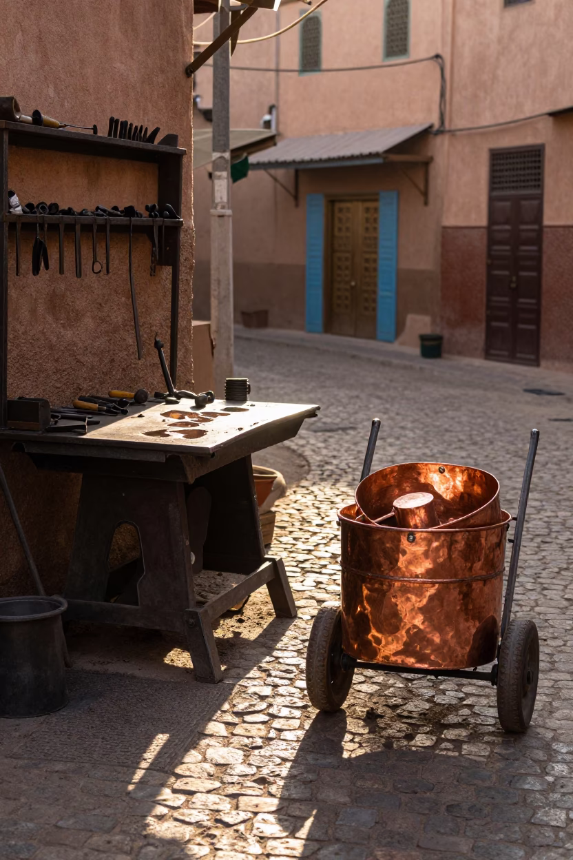 Metalworker's Bench in Fez in in Fez, Morocco