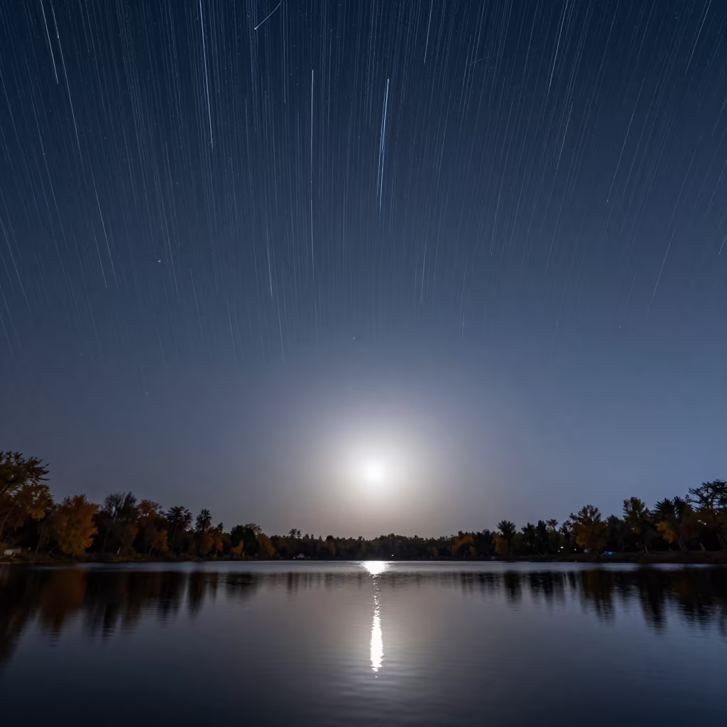 Meteor Streak Over Afghan Lake at Predawn in beneath a dark-sky overlook in Afghanistan
