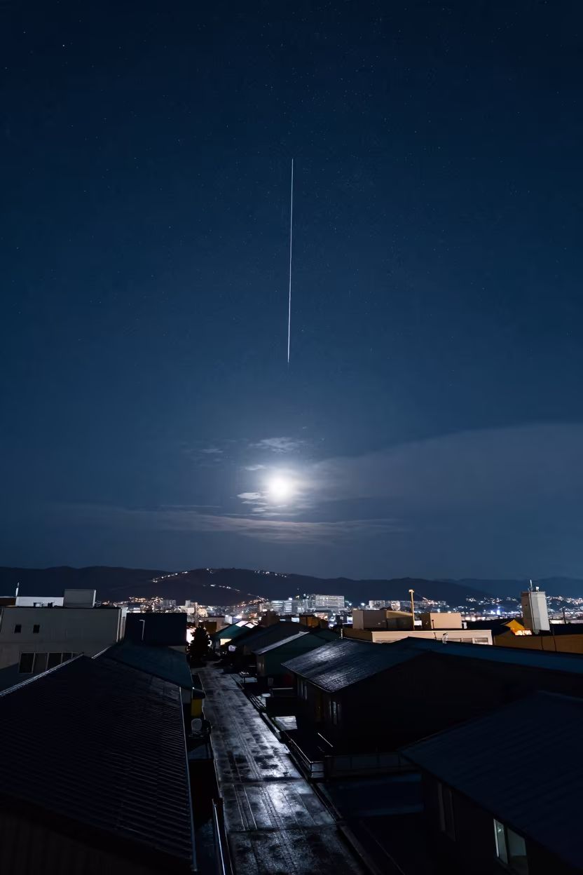Meteor Streaks Over Sapporo Autumn Night Sky in under a band of cold starlight near Sapporo