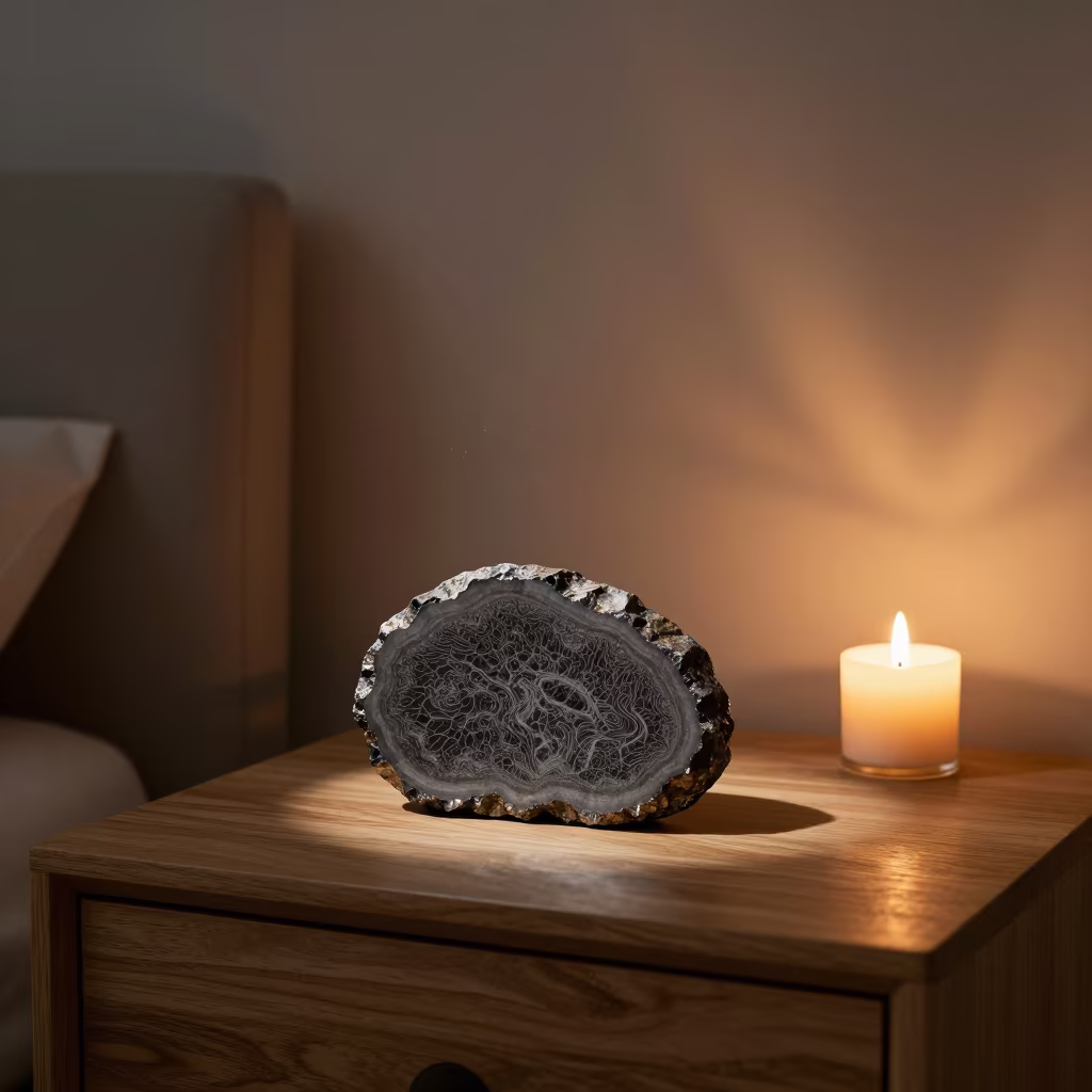 Meteorite Slice Candlelight Baku Bedroom in on a bedside table in Baku