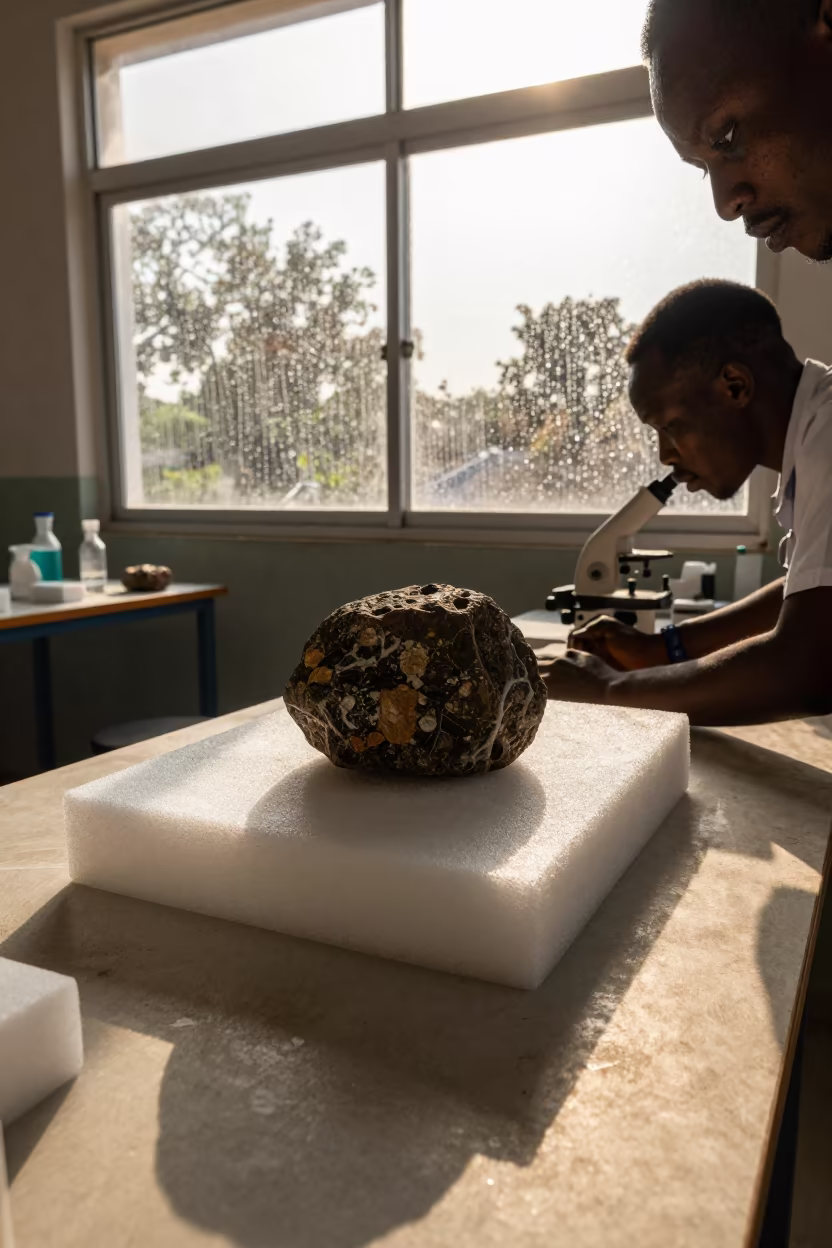 Meteorite Specimen on Foam in Lome Lab in near Lome