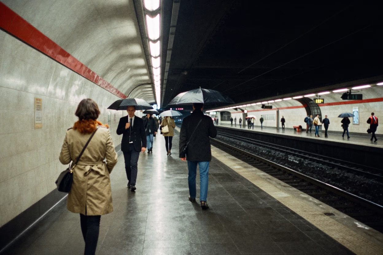 Metro Scene in Budapest at Deep In The Night Light in in Budapest, Hungary