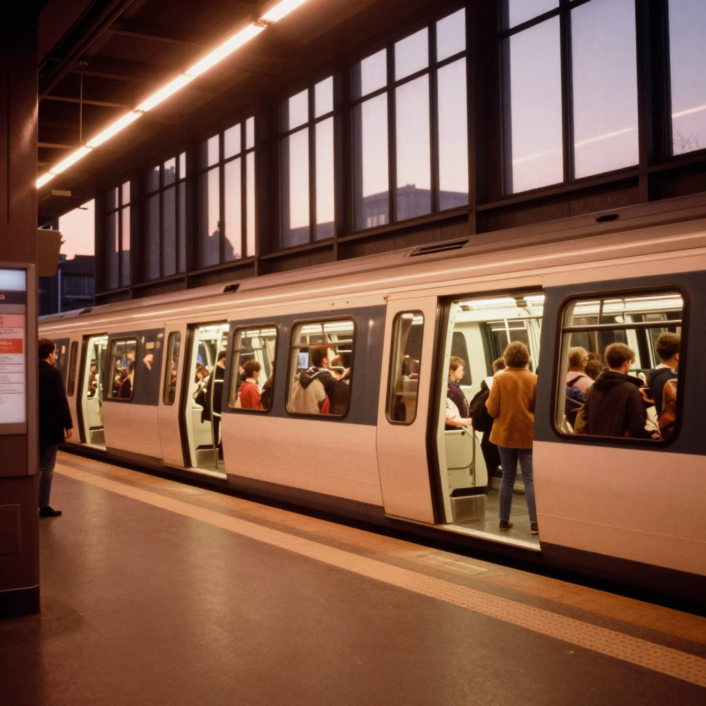Metro Station in Brussels at Copper-toned Light Before Dusk in in Brussels, Belgium
