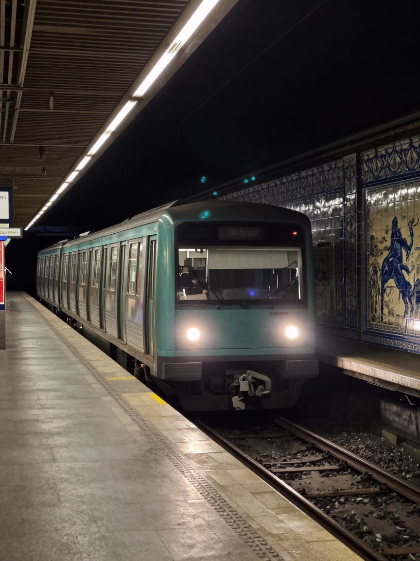 Metro Station in Porto at Deep In The Night Light in in Porto, Portugal
