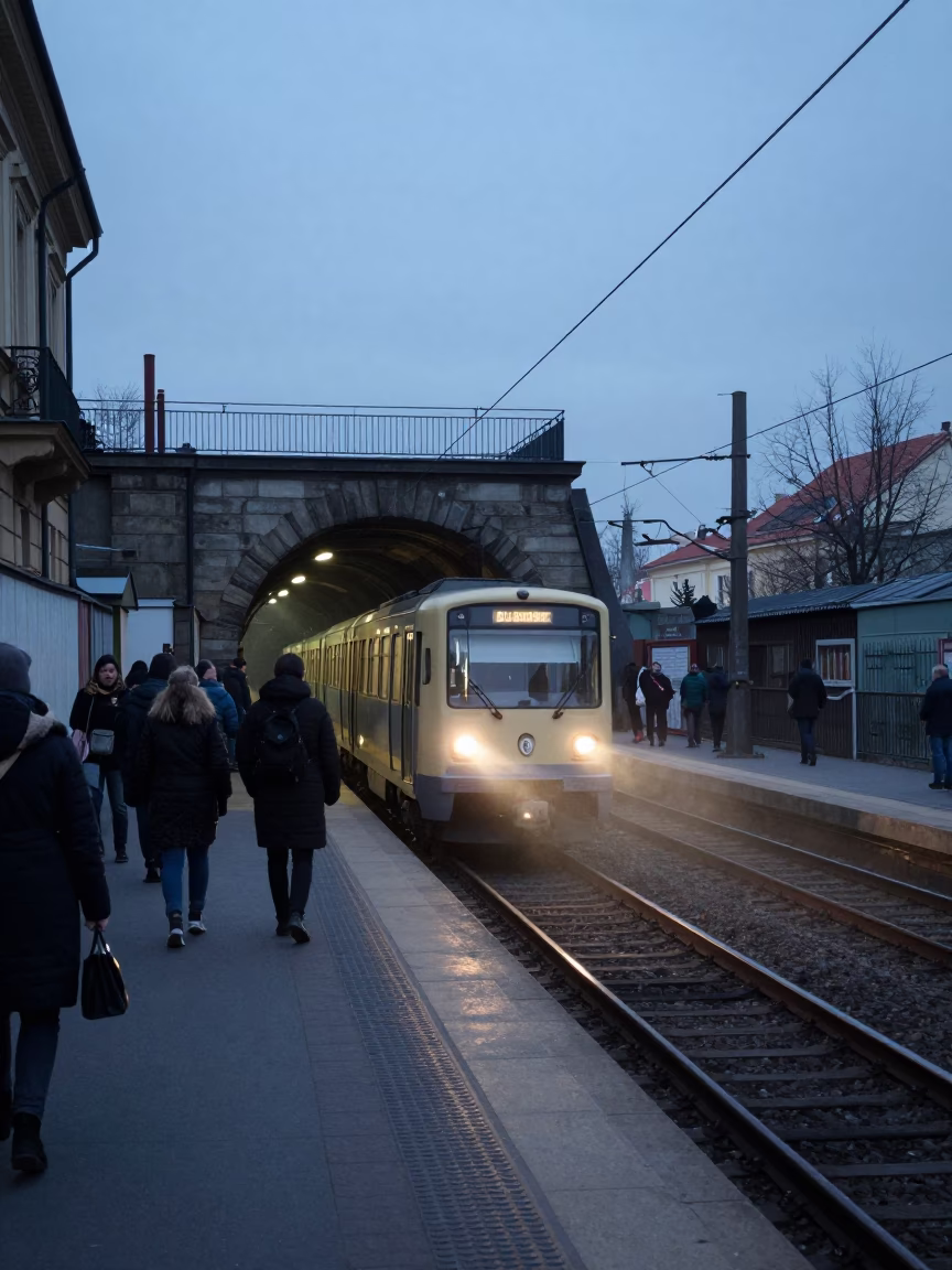 Metro Train Emerging from Tunnel into Daylight in Prague Czech Republic in in Prague, Czech Republic