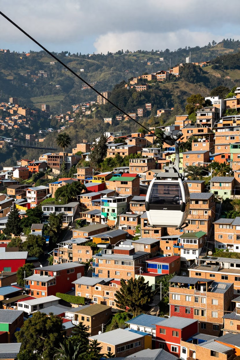 Metrocable Crossing in Medellin at Bright Midmorning Light in in Medellin, Colombia