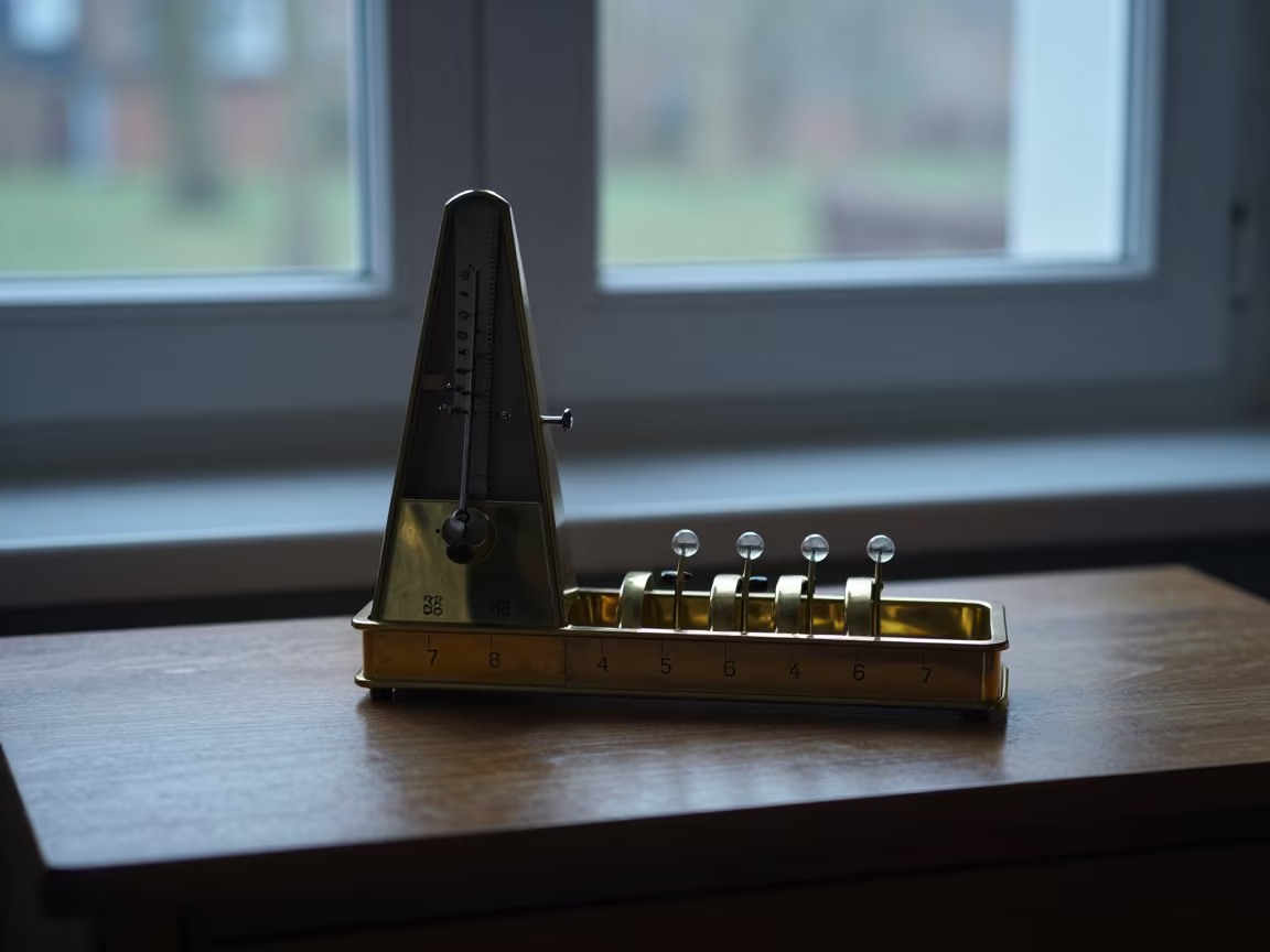 Metronome on Bedside Tray in Early Spring Light in on a bedside table in Bremen
