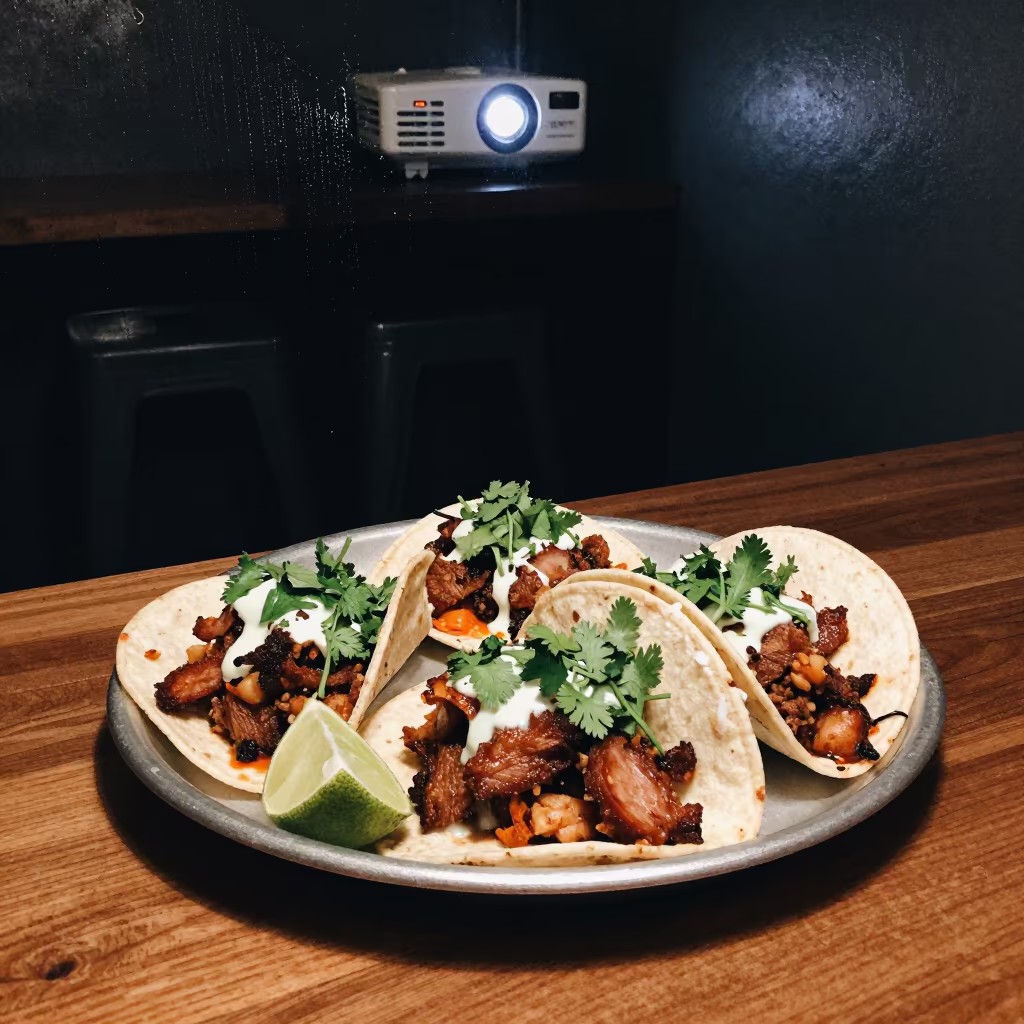 Mexican Carnitas Tacos on Tea House Tray in on a tea house tray in Dawei
