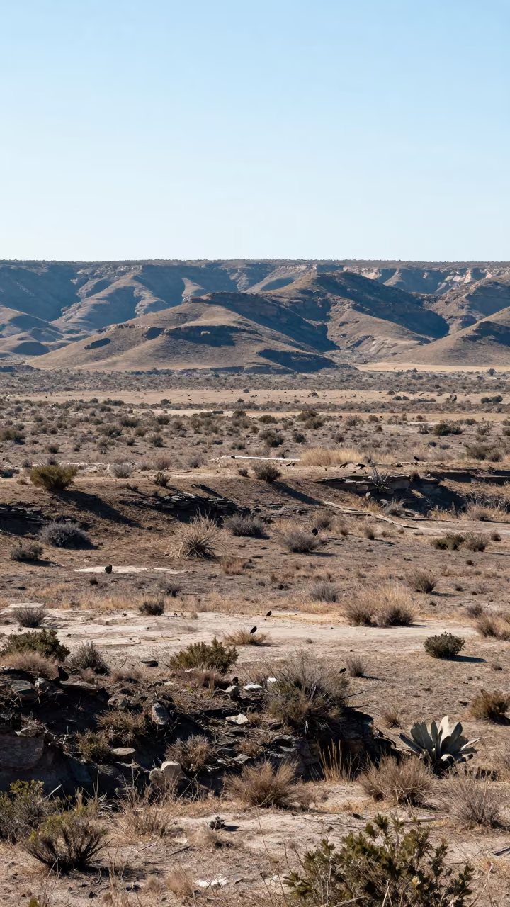 Mexican Steppe Ridge Under Noon Sun After Storm in from a ridge above layered foothills in Mexico