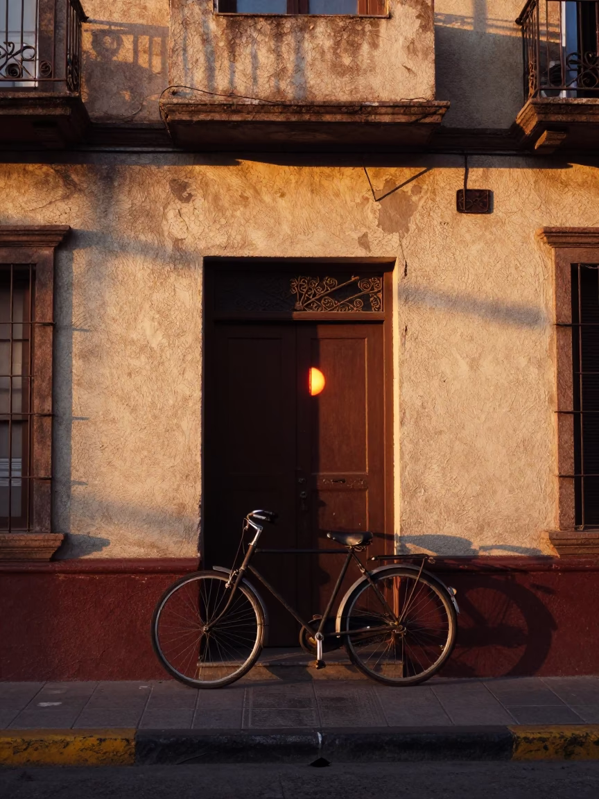 Mexico City Apartment Doorway at As The Sun Drops Toward The Horizon in in Mexico City, Mexico