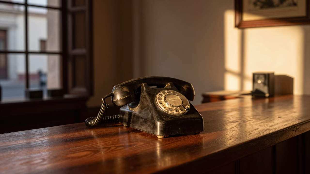 Mexico City Bakelite Telephone at Honeyed Evening Light in in Mexico City, Mexico