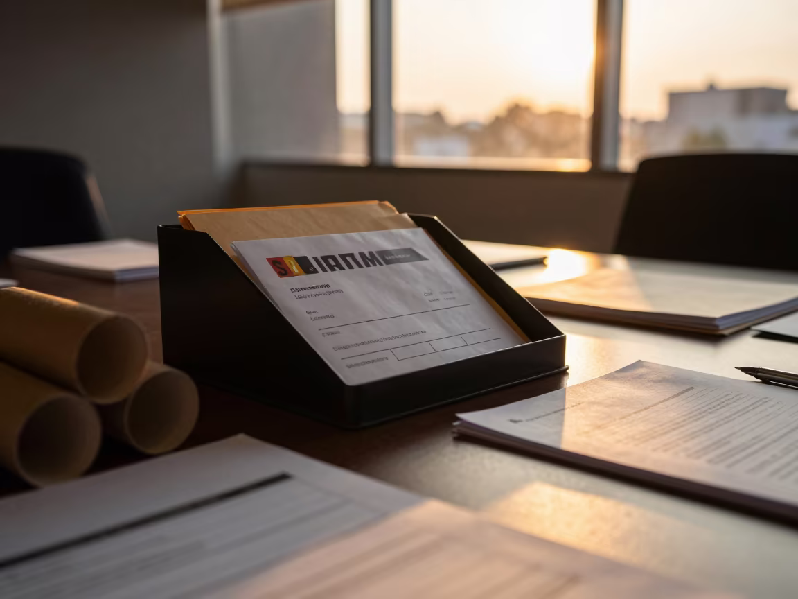 Mexico City Boardroom Mailer Tray Sunset Light in at a boardroom table before a meeting in Mexico City