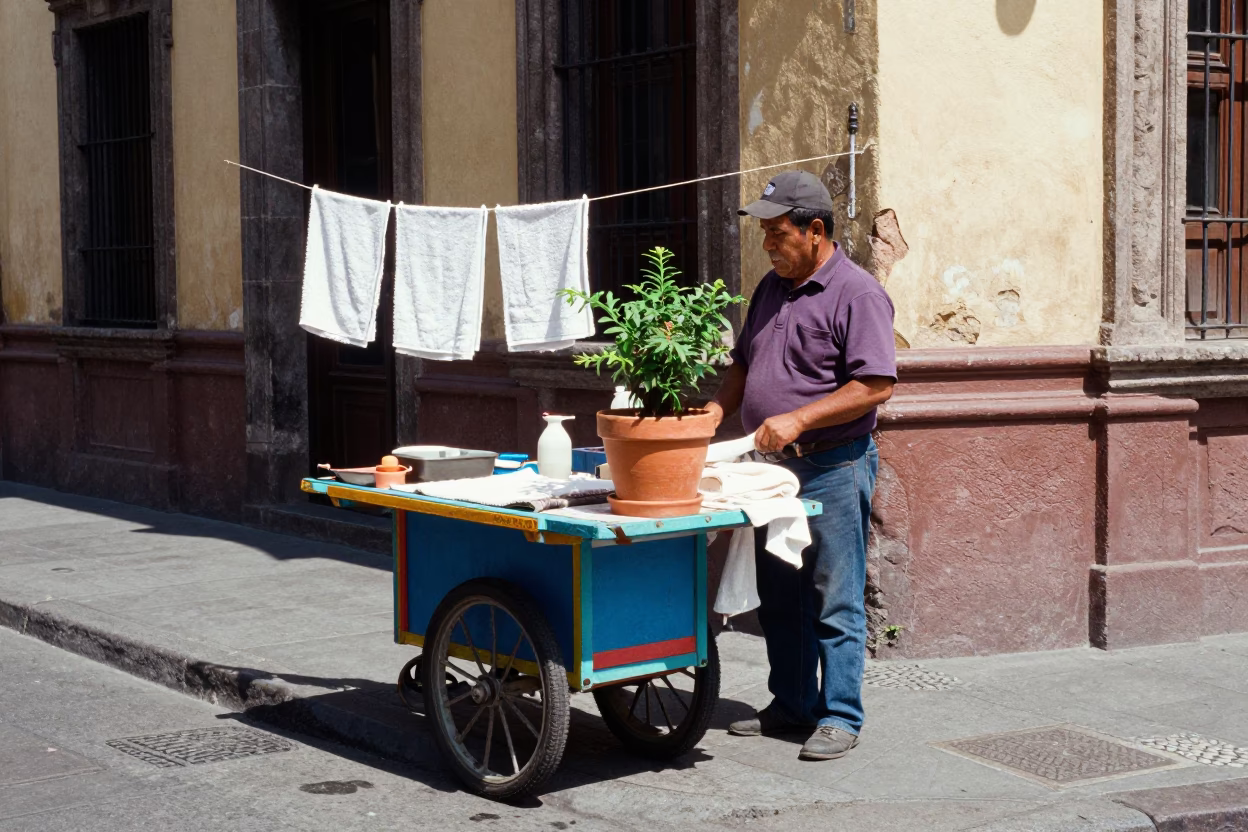 Mexico City Corner Vendor at Flat Noon Light in in Mexico City, Mexico