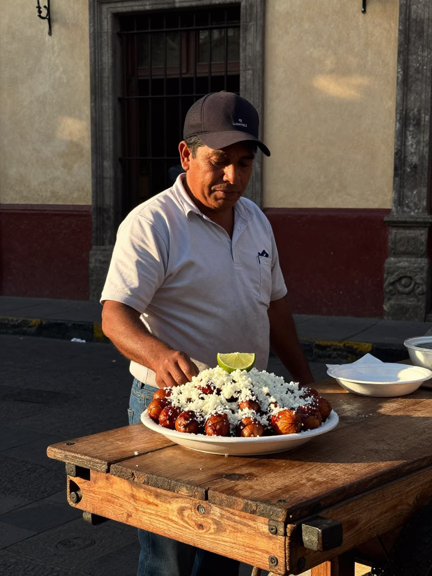 Mexico City Fresh Elote at The Late Morning Light in in Mexico City, Mexico