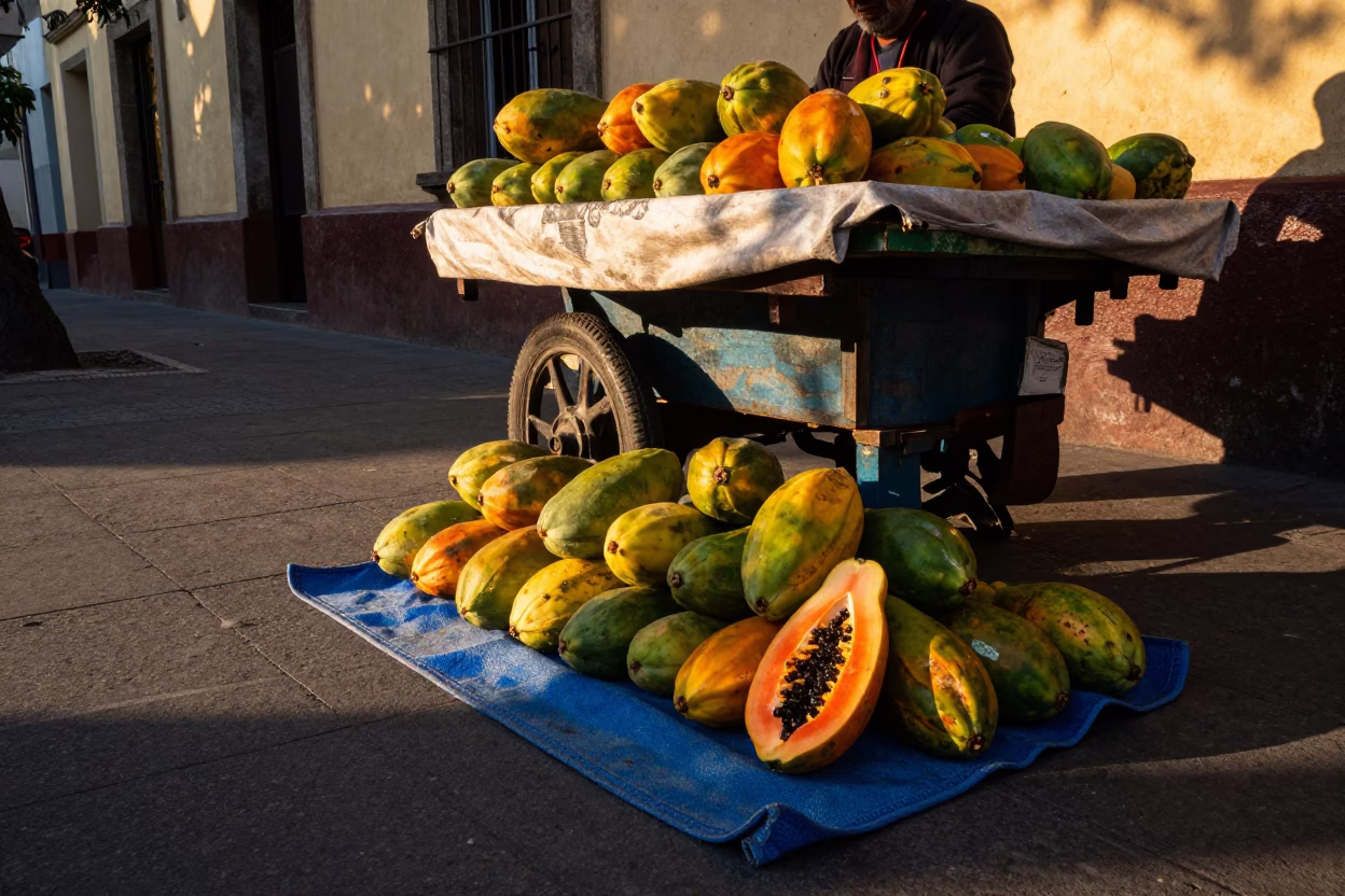 Mexico City Fresh Papayas at Sunset Light in in Mexico City, Mexico