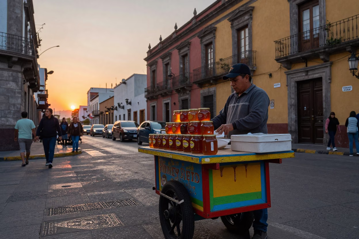 Mexico City Honey Sweets at As The Sun Drops Toward The Horizon in in Mexico City, Mexico