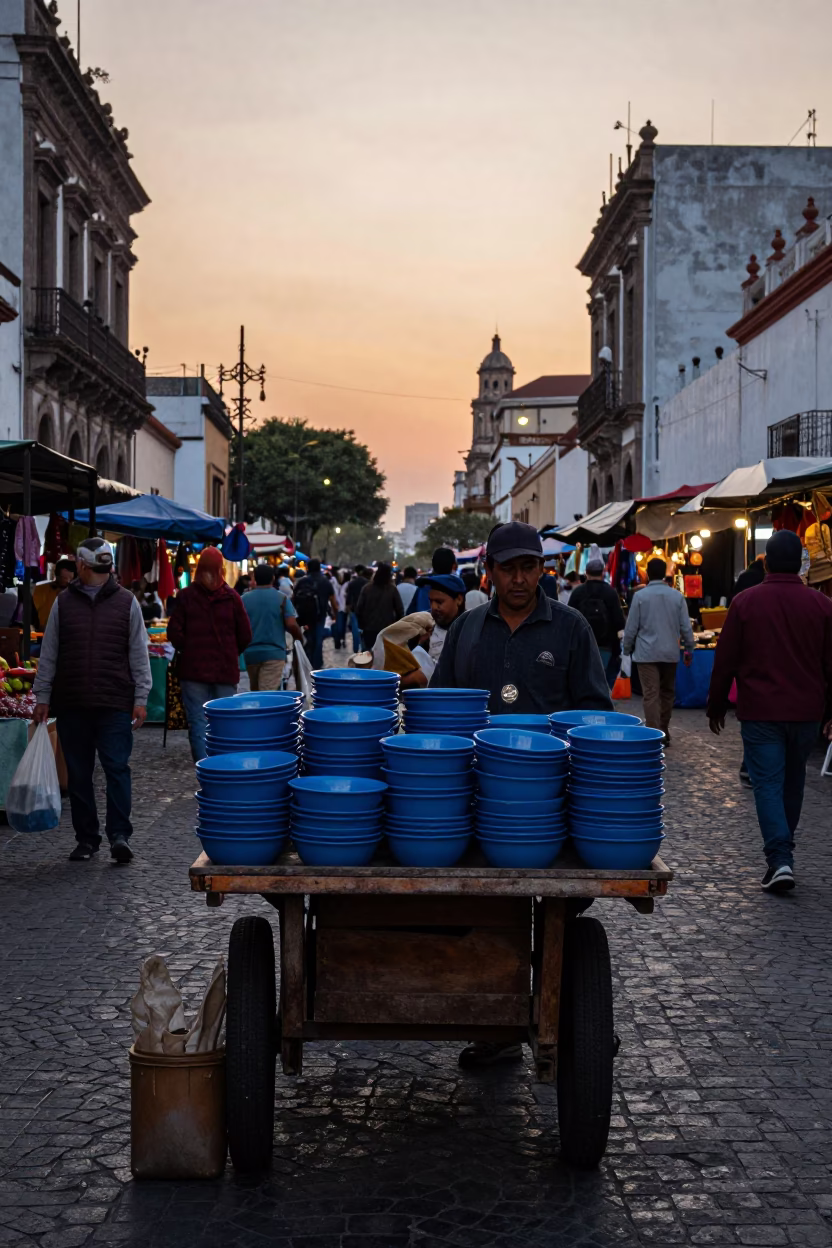 Mexico City Market Scene at Nautical Dawn Light in in Mexico City, Mexico