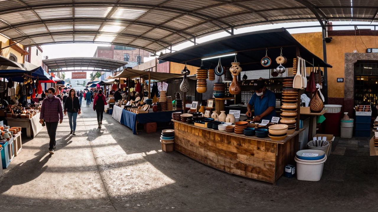 Mexico City Market Stall at Clear Late-afternoon Light in in Mexico City, Mexico