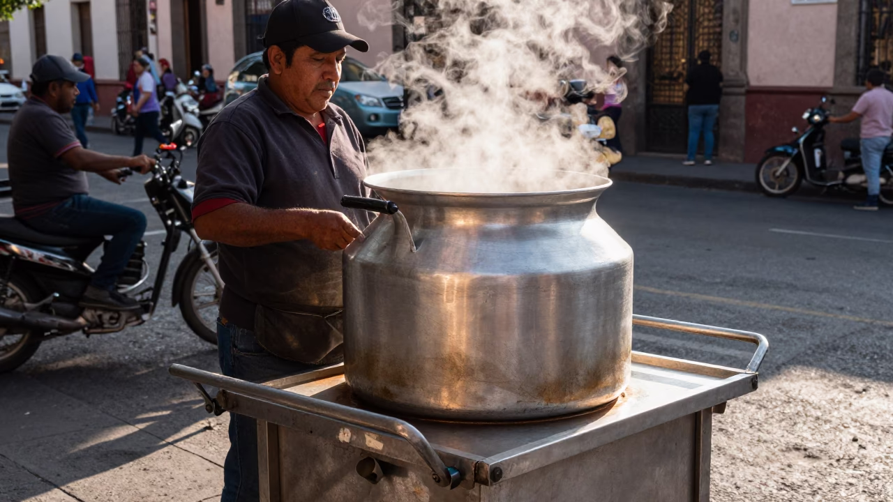 Mexico City Metal Pot at The Early Afternoon Light in in Mexico City, Mexico