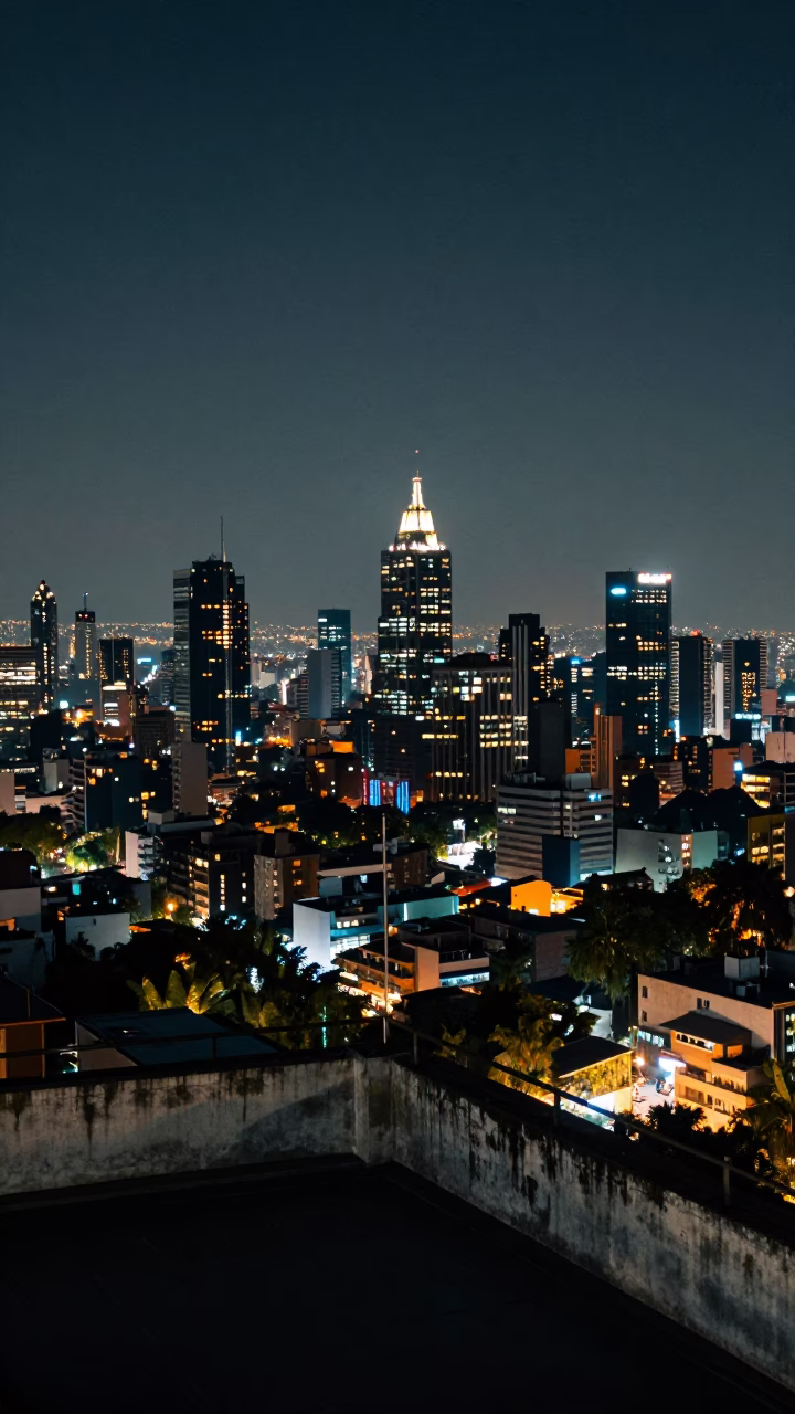 Mexico City Night Skyline View From Rooftop Terrace With Urban Lights And Distant Buildings in in Mexico City, Mexico