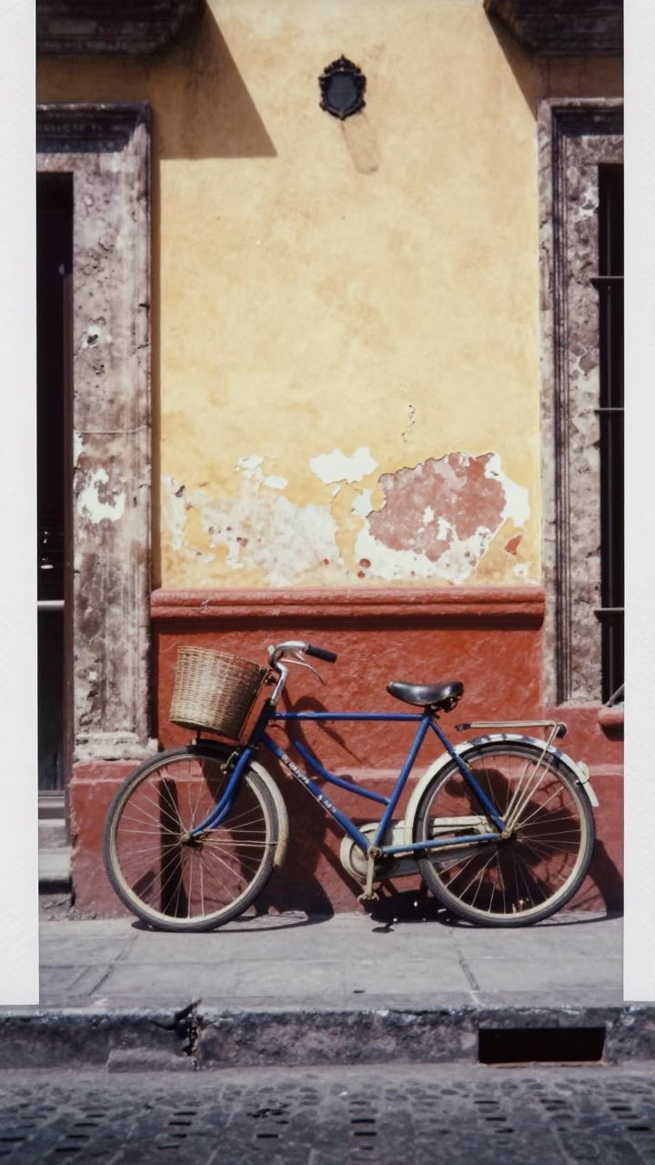 Mexico City noon street scene with vintage bicycle and urban architecture in in Mexico City, Mexico